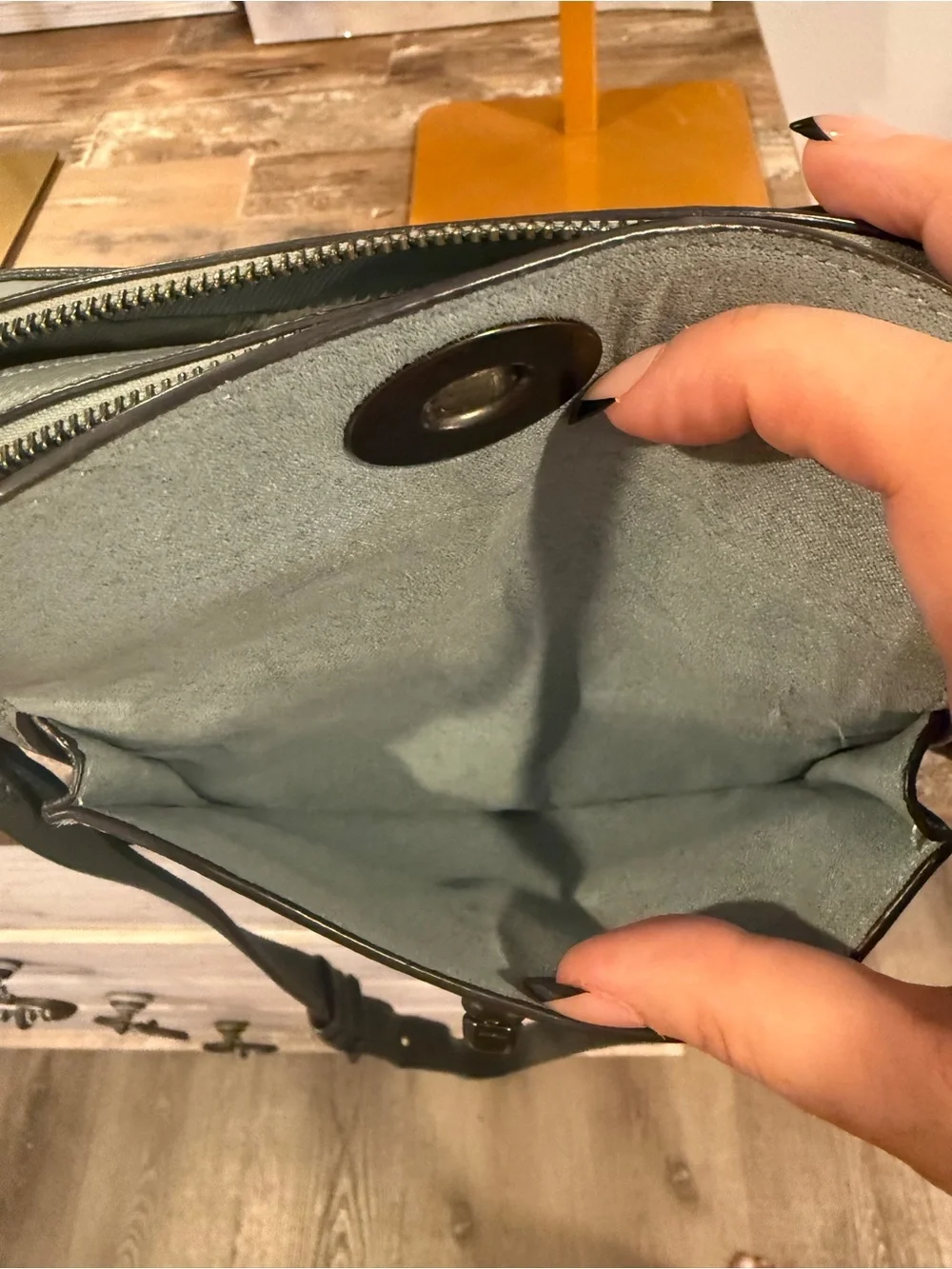 Coach Pebbled Leather Camera Crossbody Bag Sage Green Gunmetal Hardware